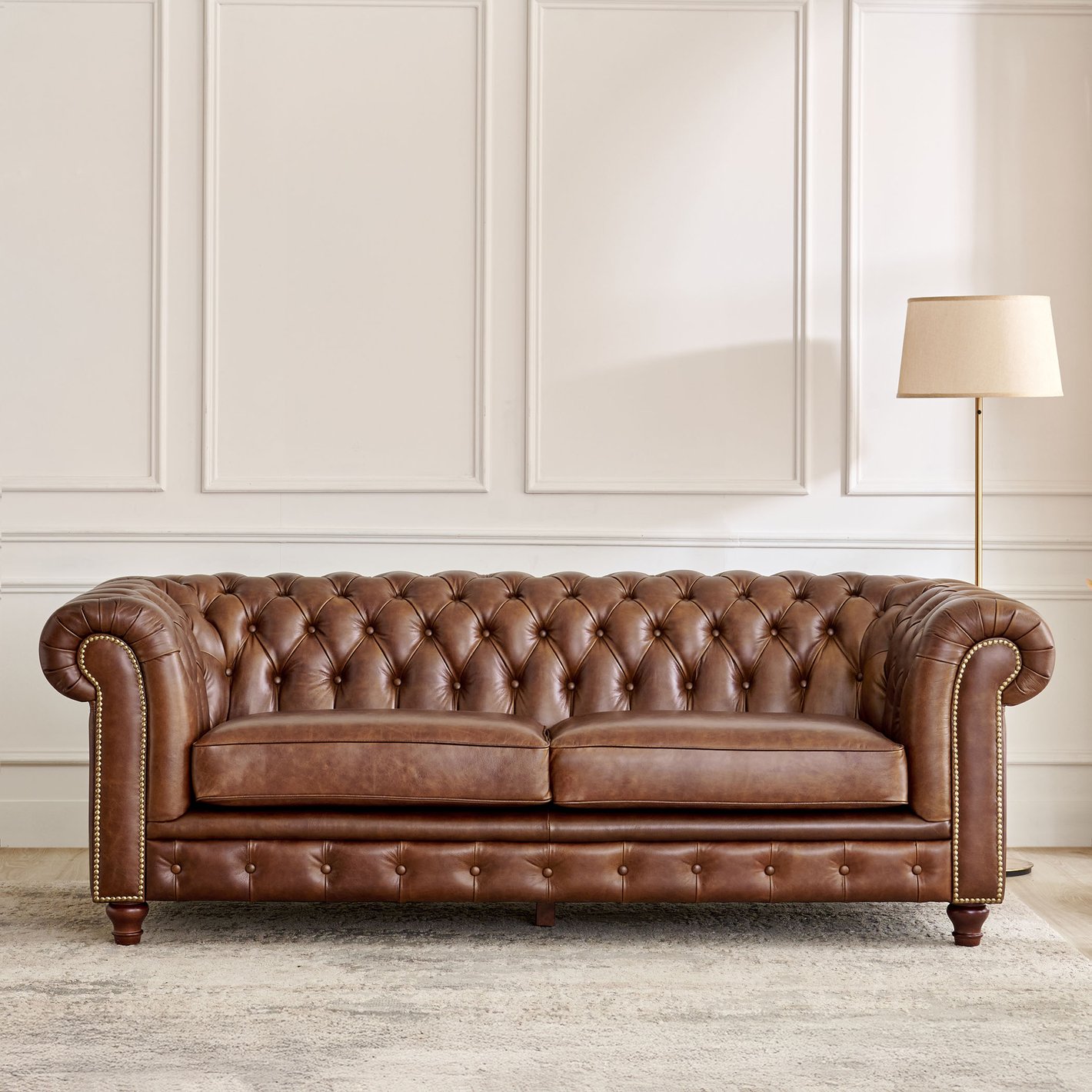 Classic Tufted Leather Chesterfield Sofa