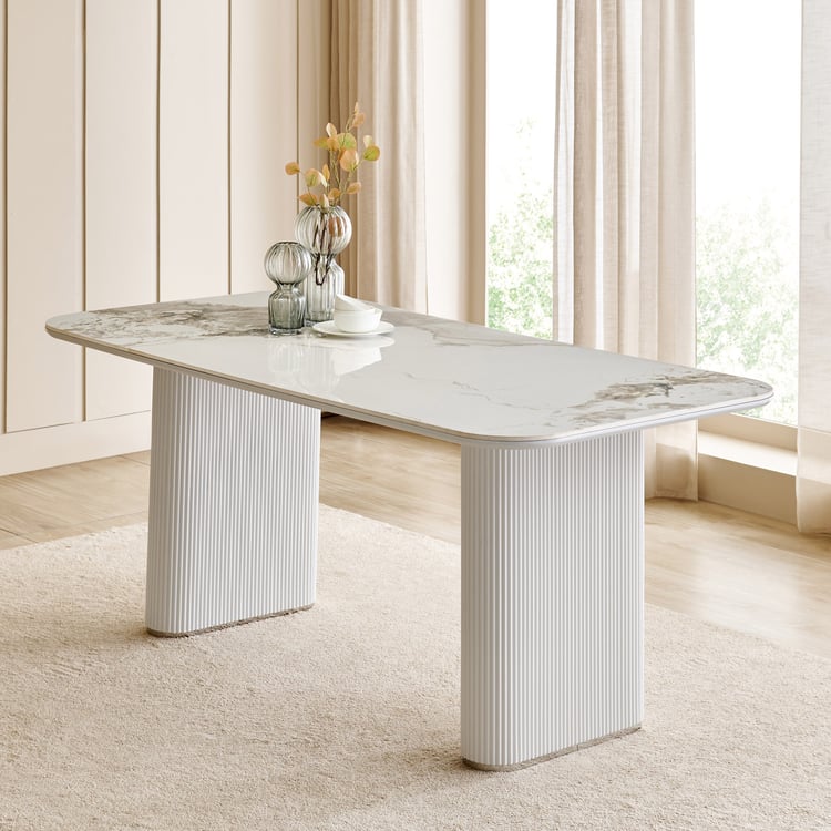 Rectangular Fluted Pedestal Dining Table