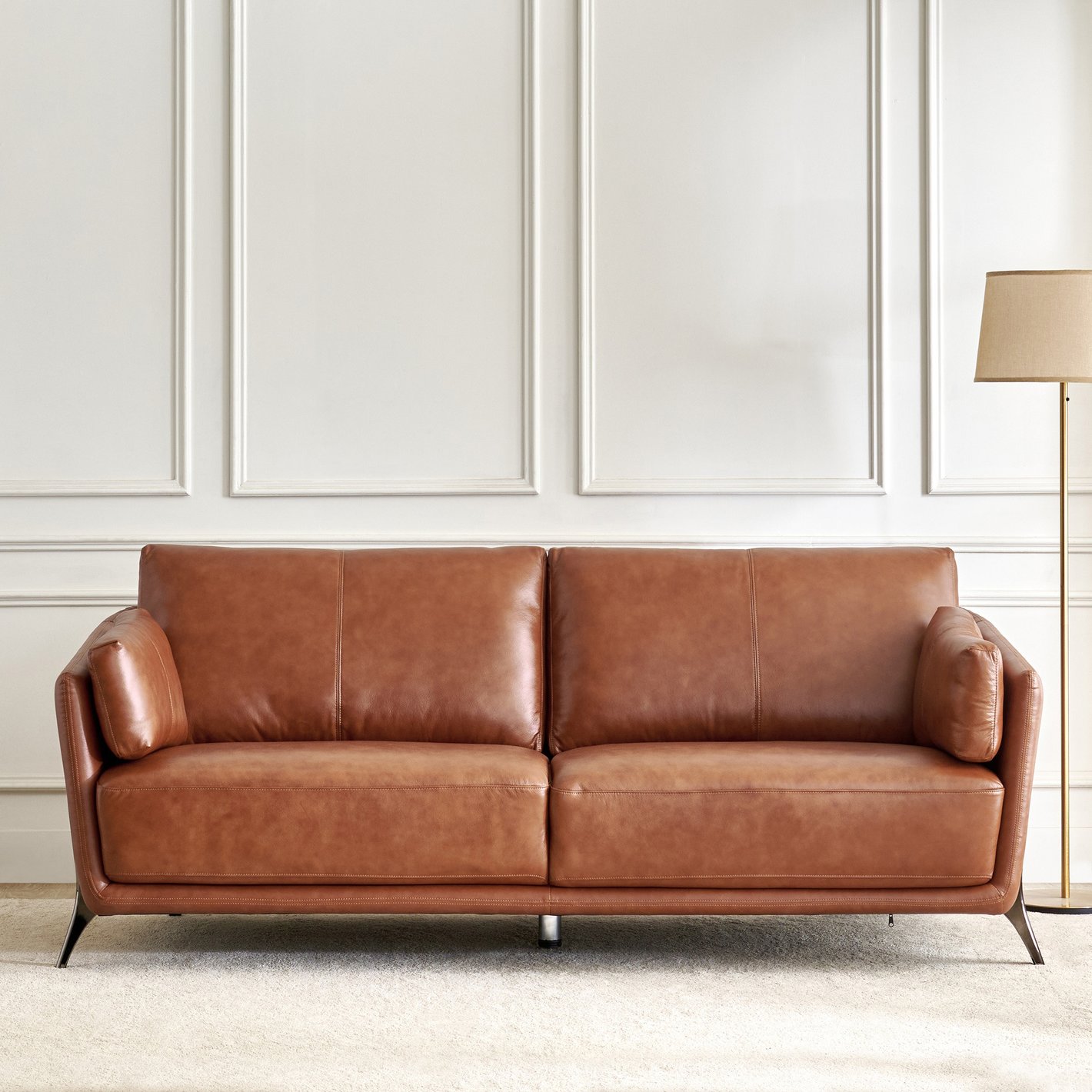 Contemporary Cognac Leather Sofa